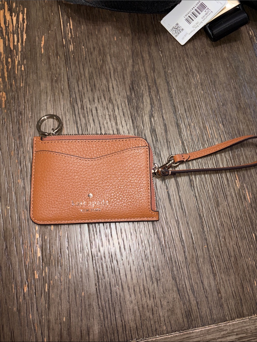 NWT kate spade Tan Pebbled Leather Wristlet Card Case with Key Ring